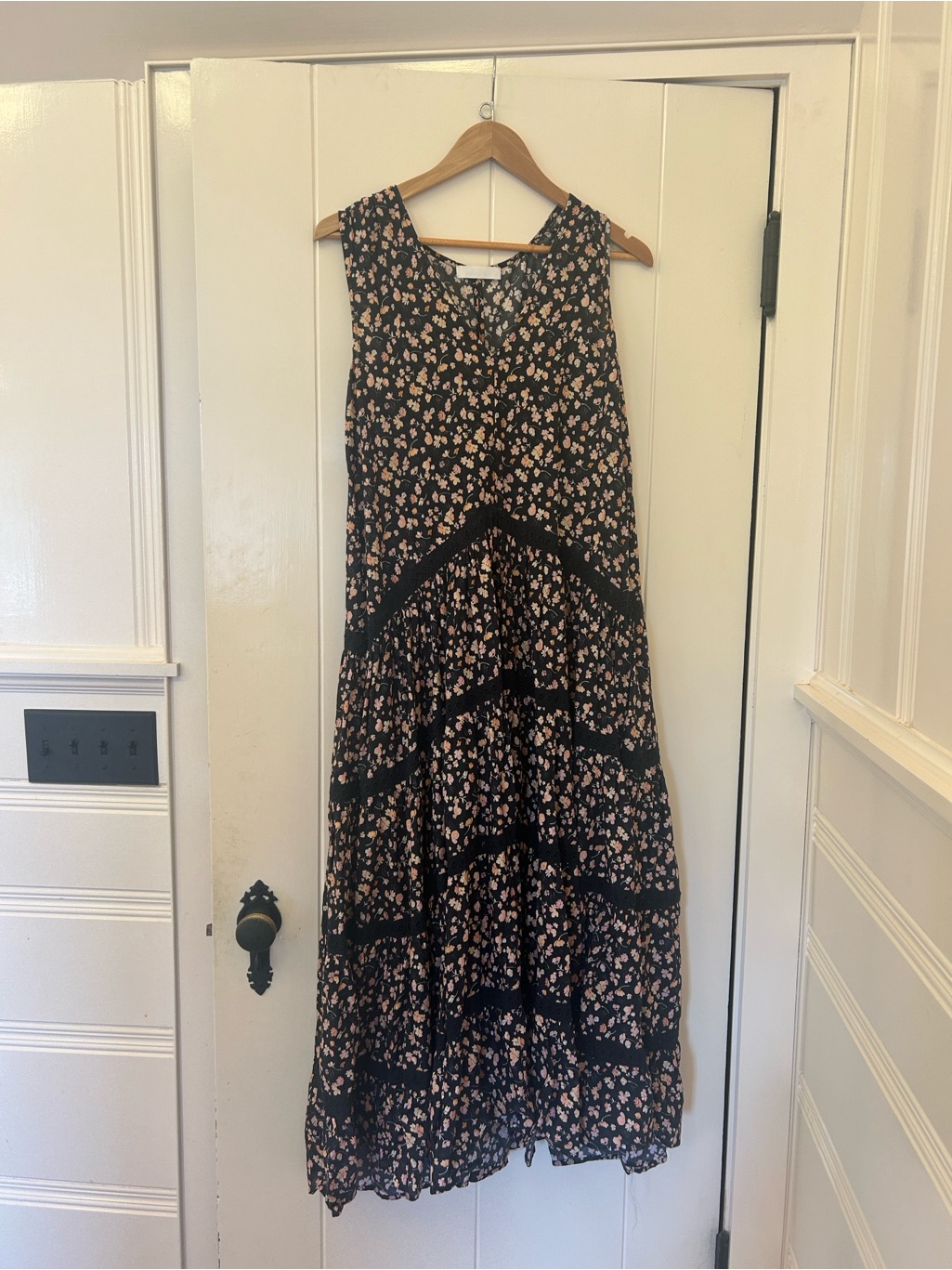 Floral Sleeveless Black Maxi Dress With Pink Blossom Print